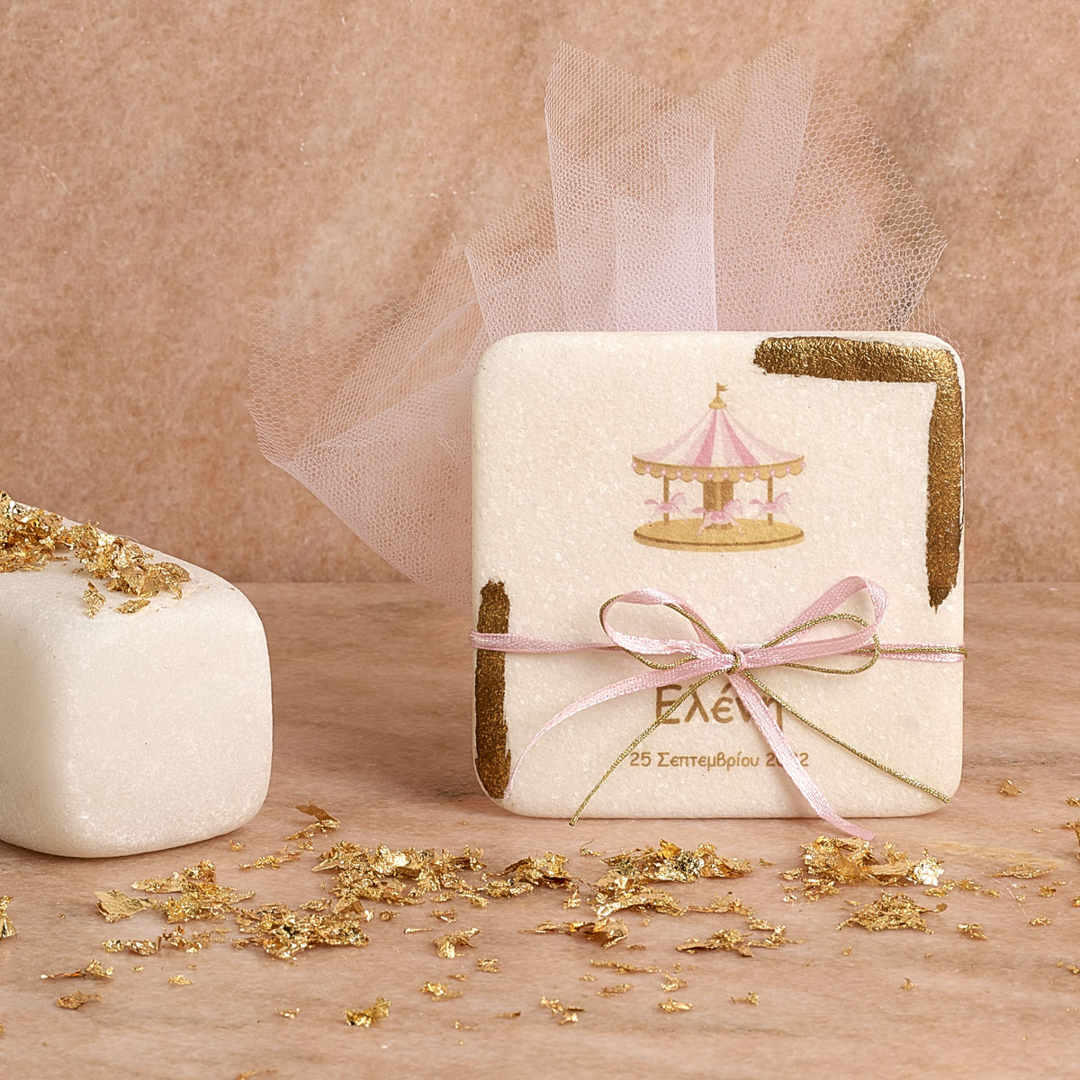 Μπομπονιέρες Βάπτισης Pink Marble Carousel